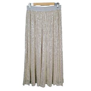 See And Be Seen Skirt L Beige Gold Sequins‎ Occasion Pull-On A-Line Lined Midi